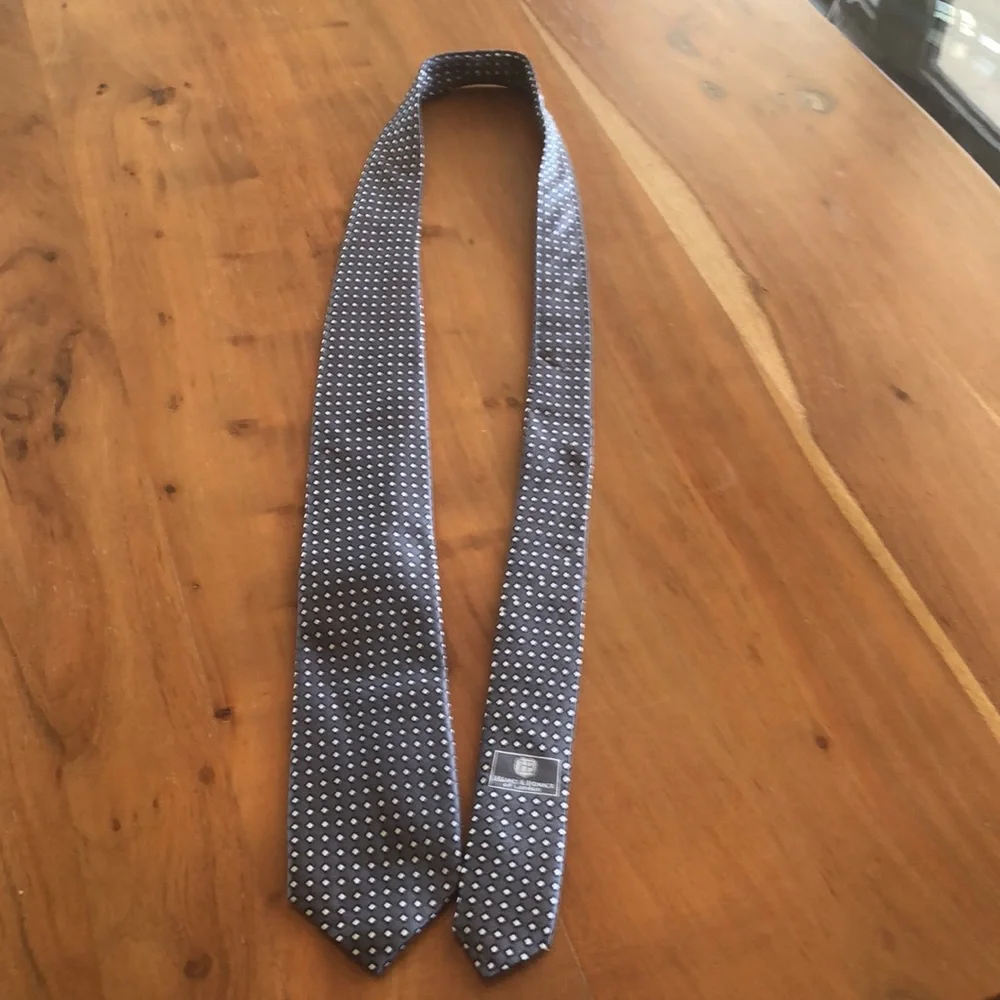 Haines & Bonner‎ London 100% Silk Handmade Tie Gray, Navy & Cream - EUC